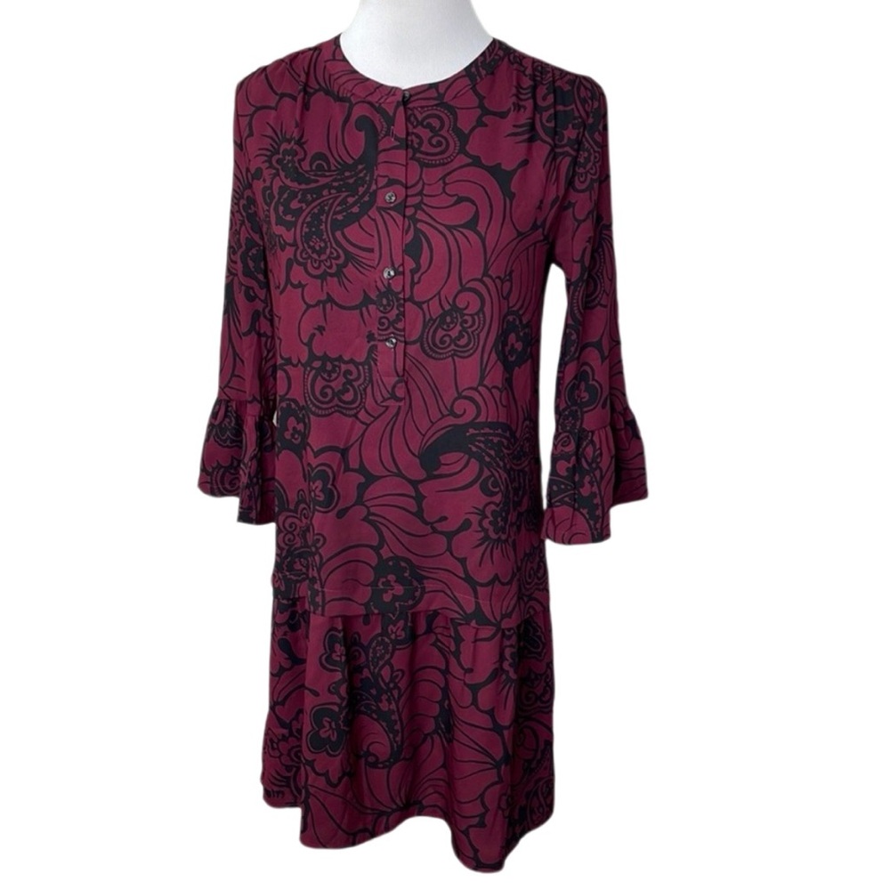 Ann Taylor LOFT Paisley Button front Ruffle Skirt Shift Dress
